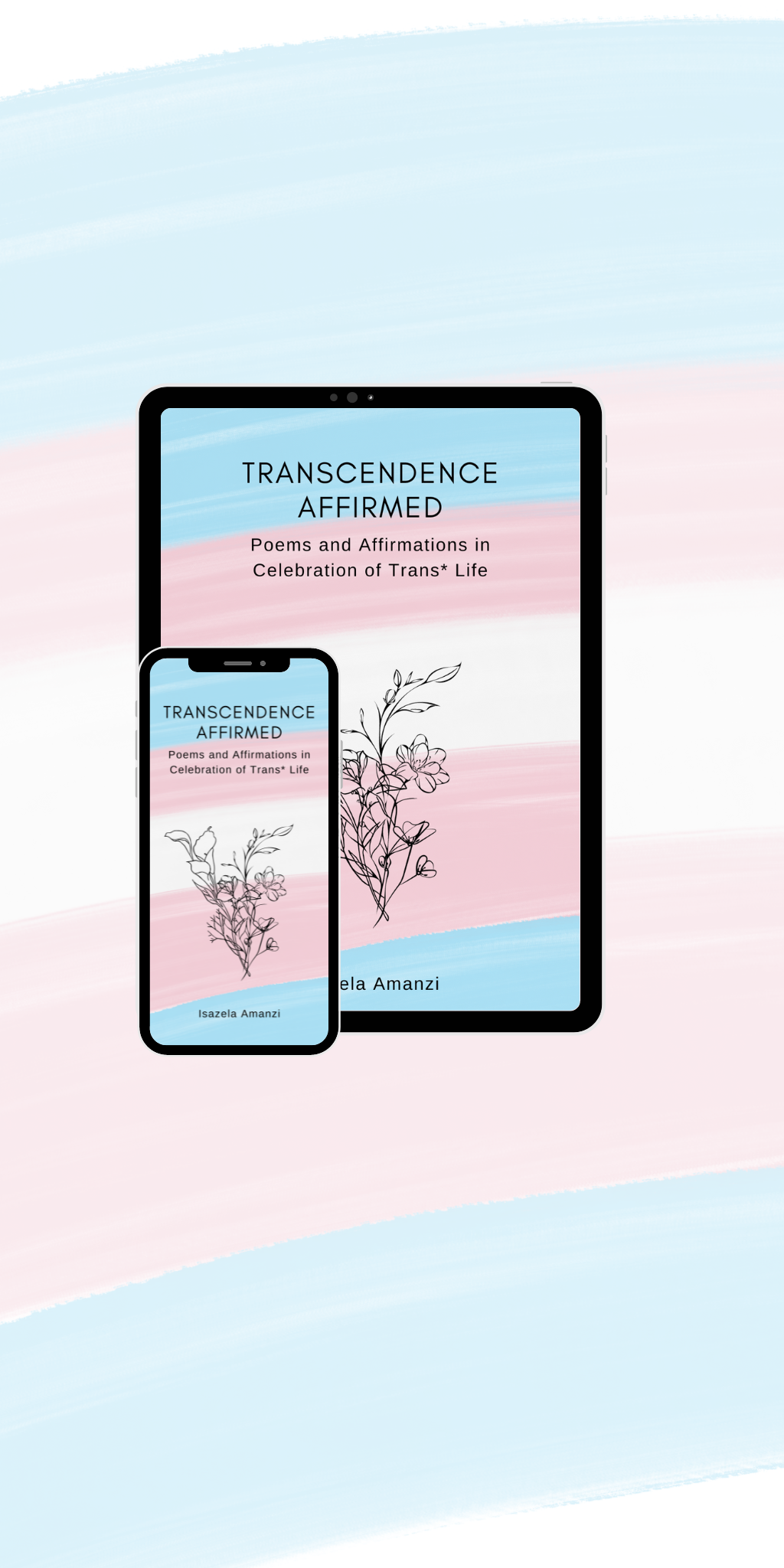 transcendence affirmed book cover page framed in both ipad and phone